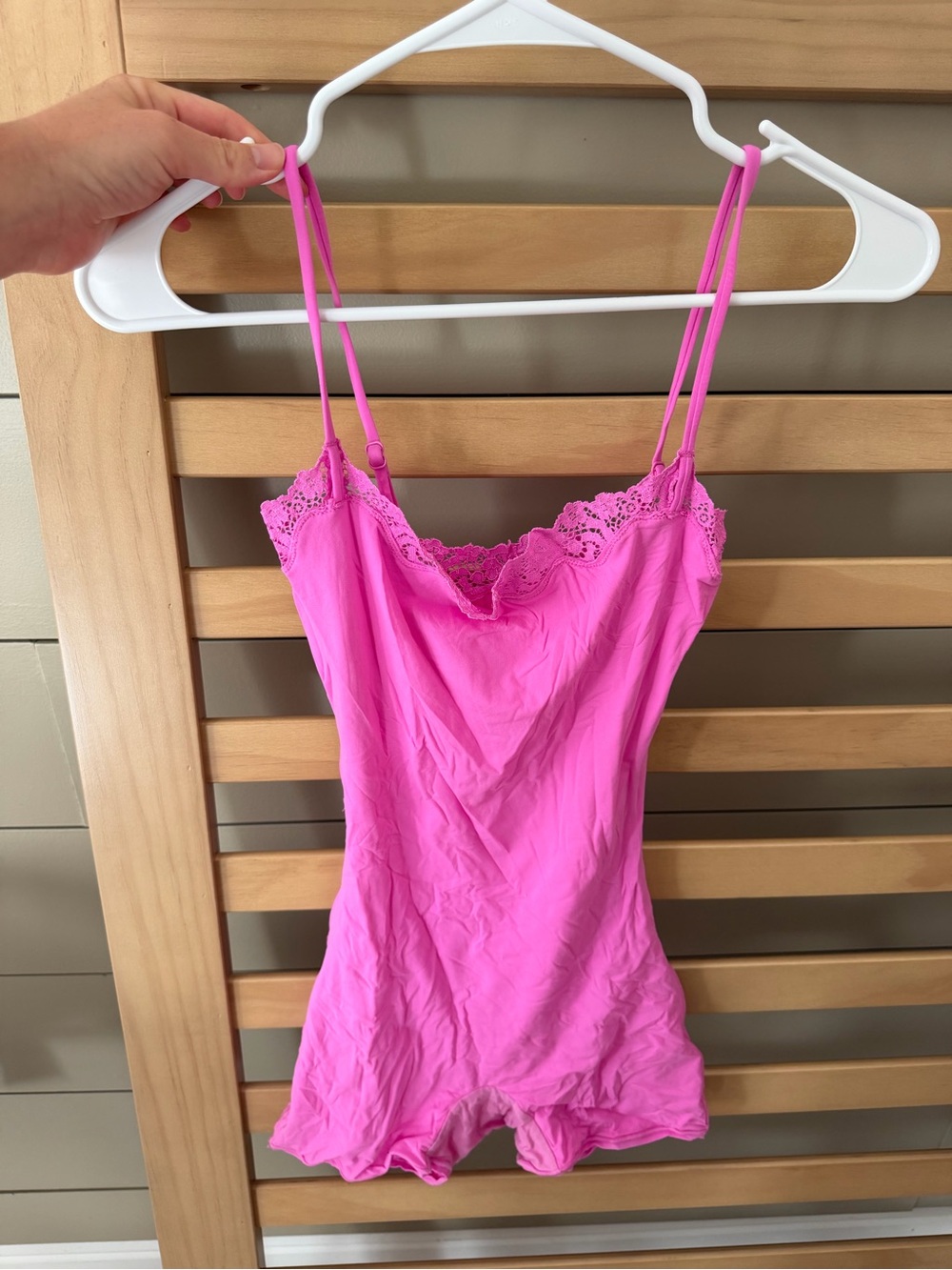 SKIMS Hot Pink Fits Everybody Lace-Trim Cami Romper